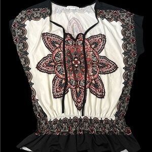 Claudia Richard Black and Cream Embroidered Blouse